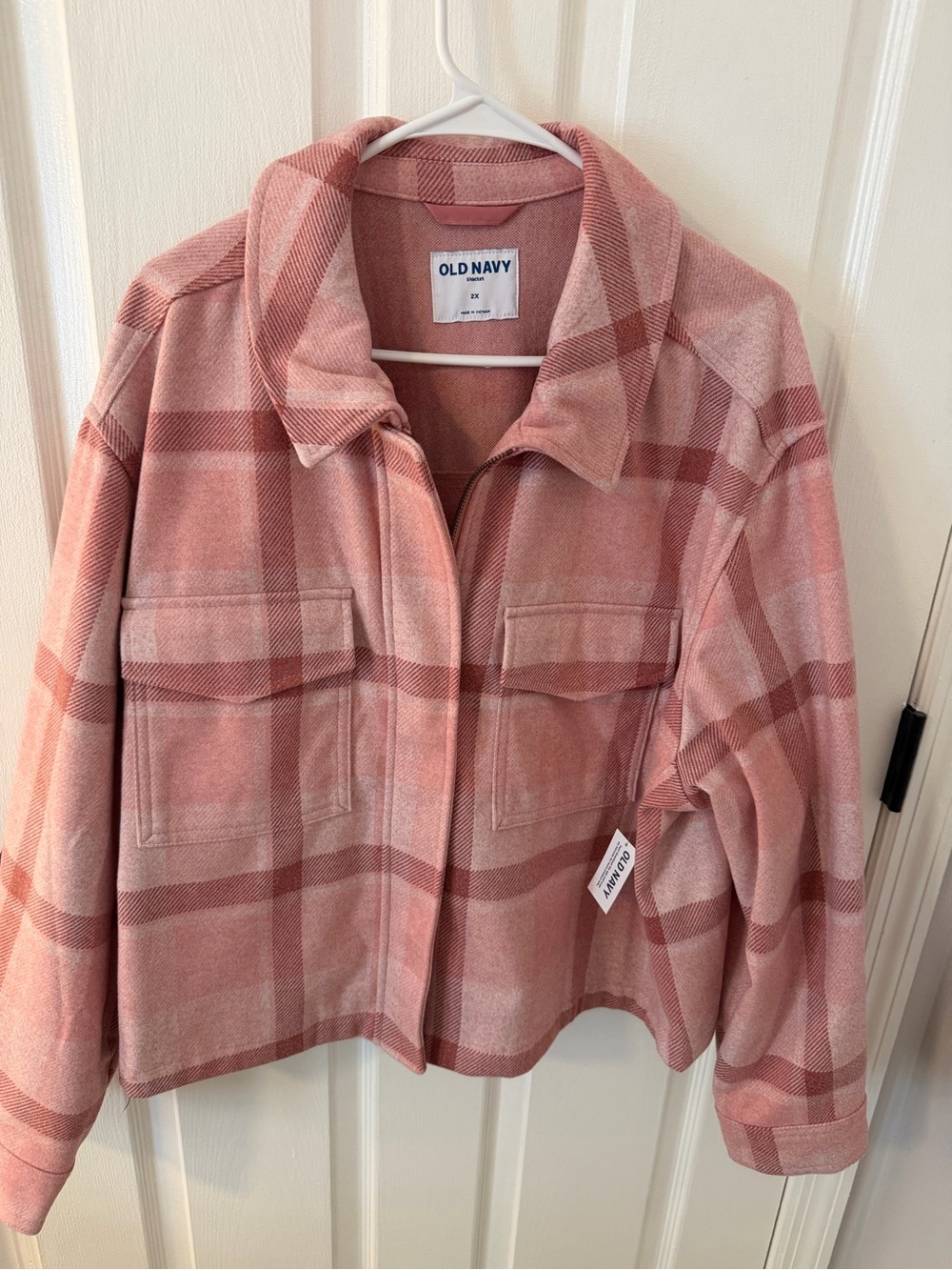 Old Navy Pink Plaid Utility Shacket Jacket